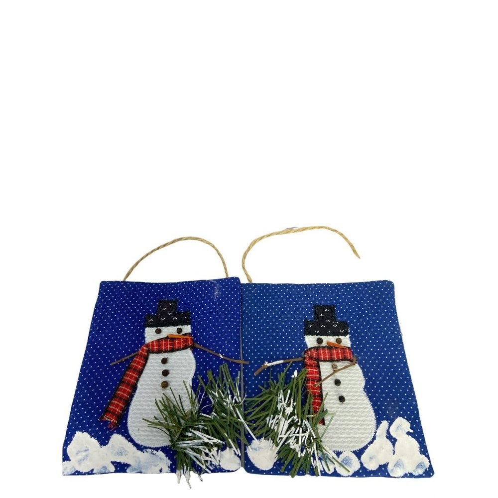 Blue Snowman Homemade Cloth Hanging Christmas Decorations Set of 2